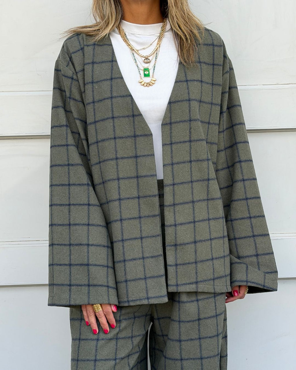 Olive Check Flannel Cardigan