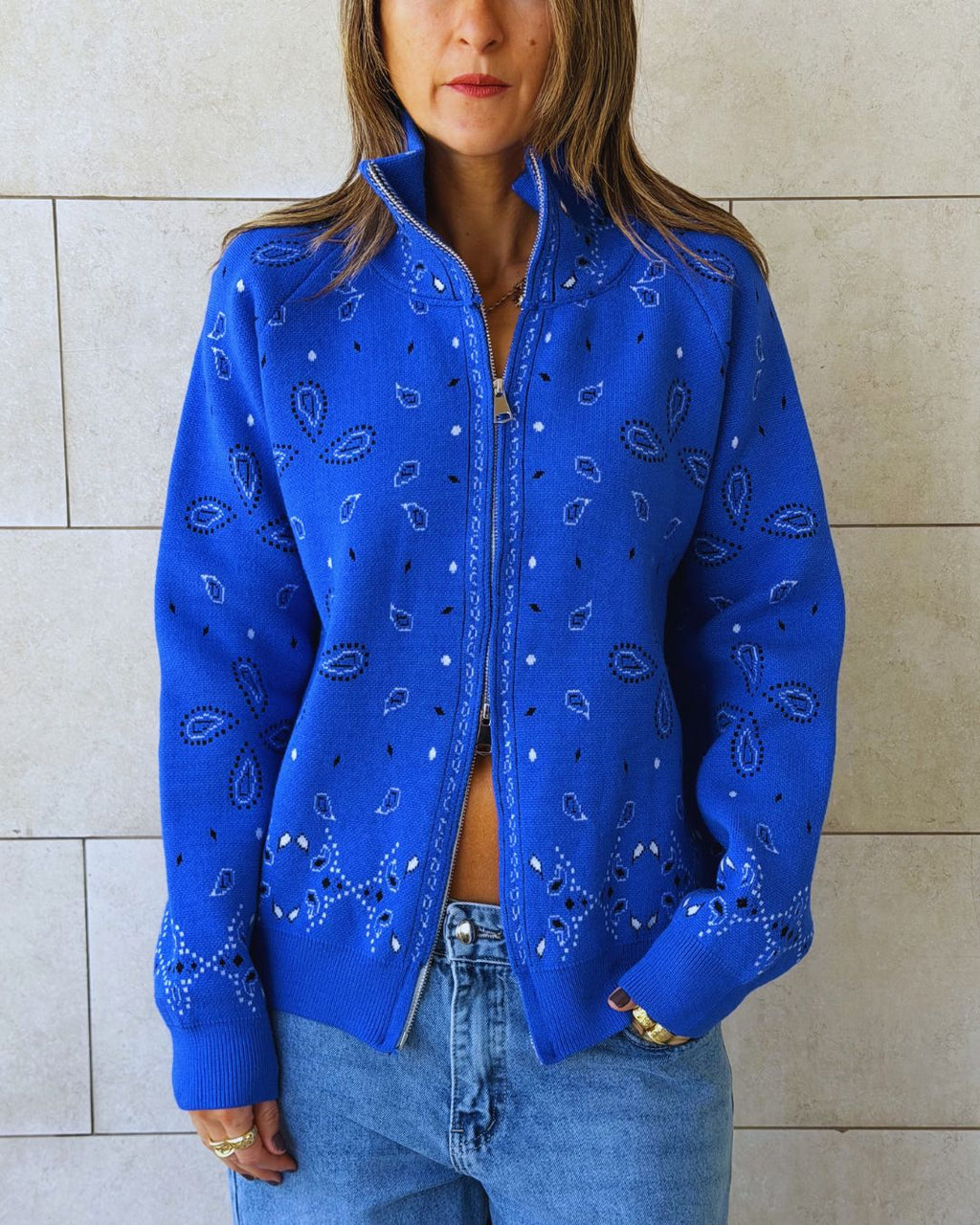 Electric Blue Bandana Double Zip Up