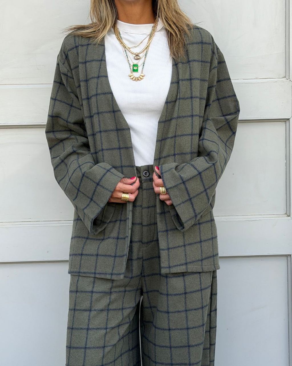 Olive Check Flannel Cardigan