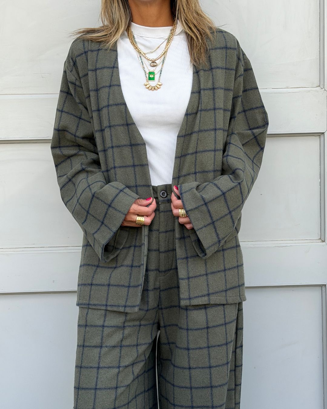 Olive Check Flannel Cardigan