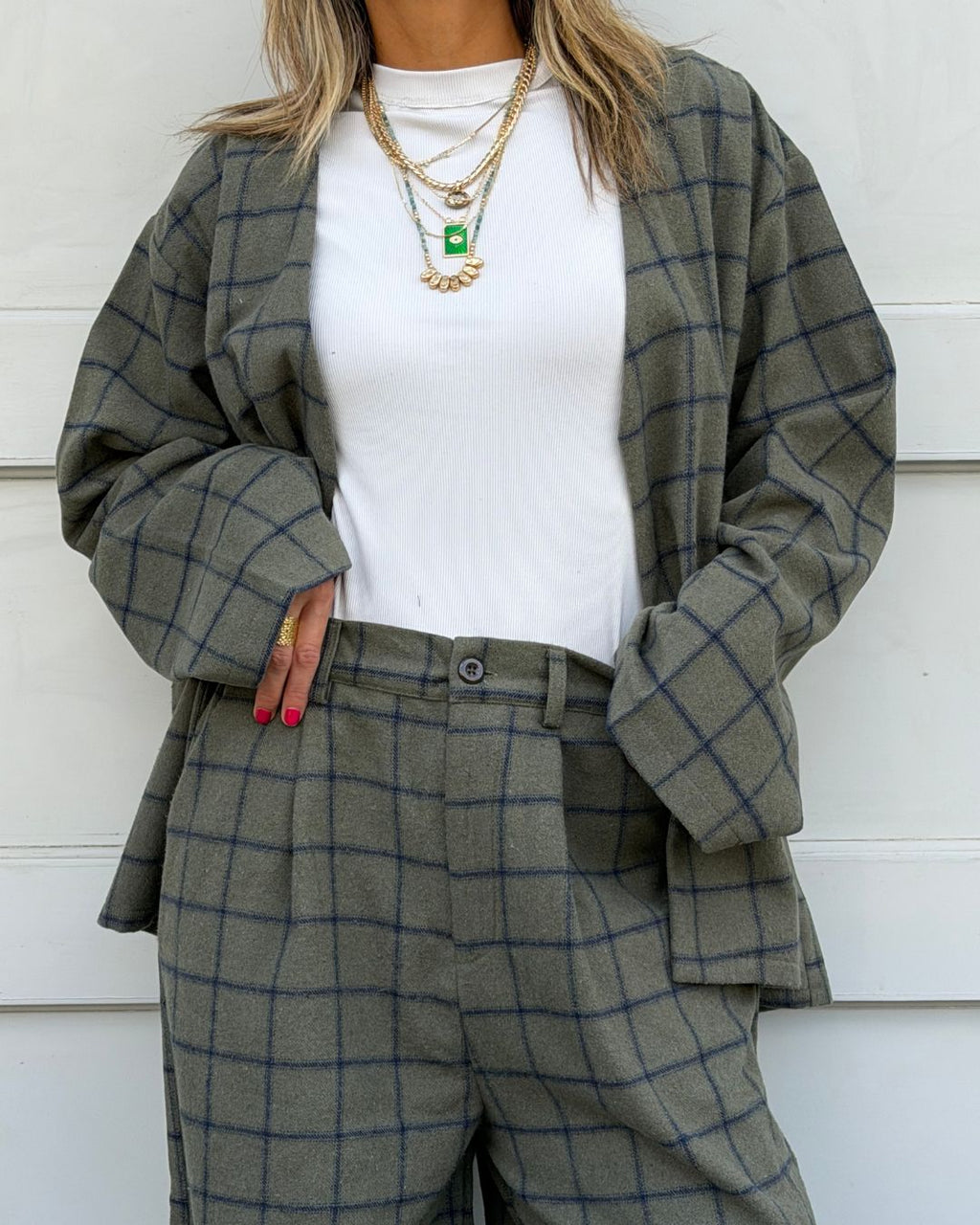 Olive Check Flannel Cardigan
