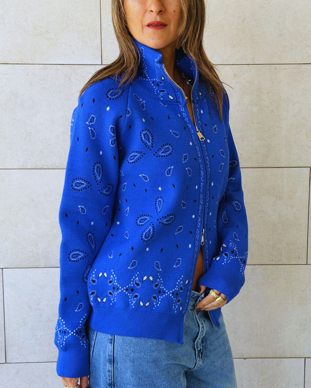 Electric Blue Bandana Double Zip Up