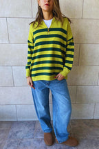 Green & Lime Striped Zip up pullover