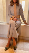 Beige Leather Jacket Skirt Set