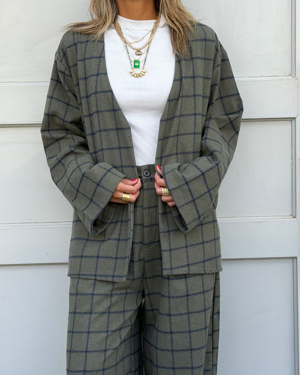 Olive Check Flannel Cardigan