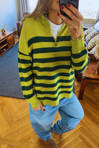 Green & Lime Striped Zip up pullover