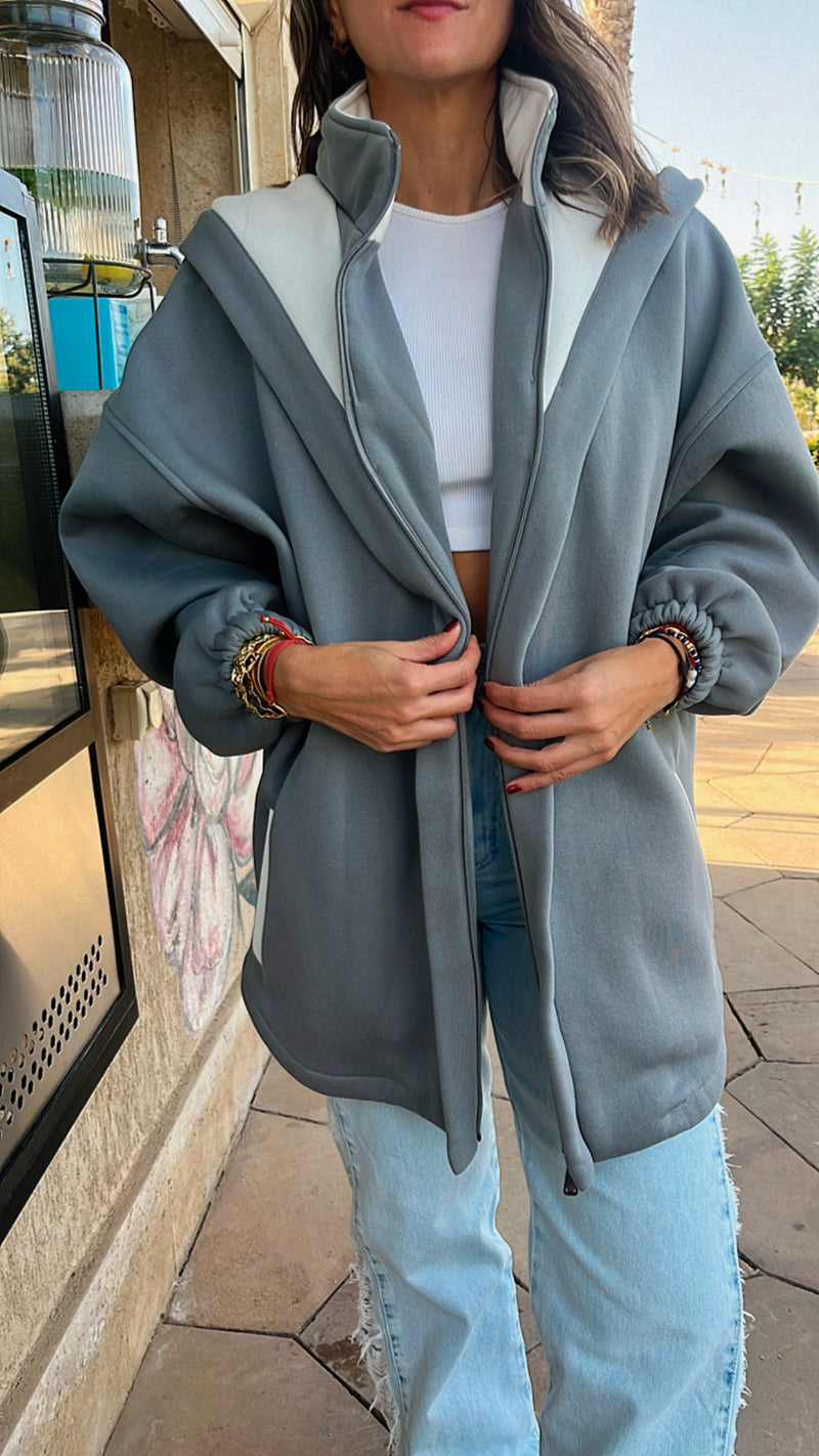 Grey Colorblock Oversized Jacket