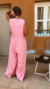 Pink Parachute Tie Waist Linen Jumpsuit