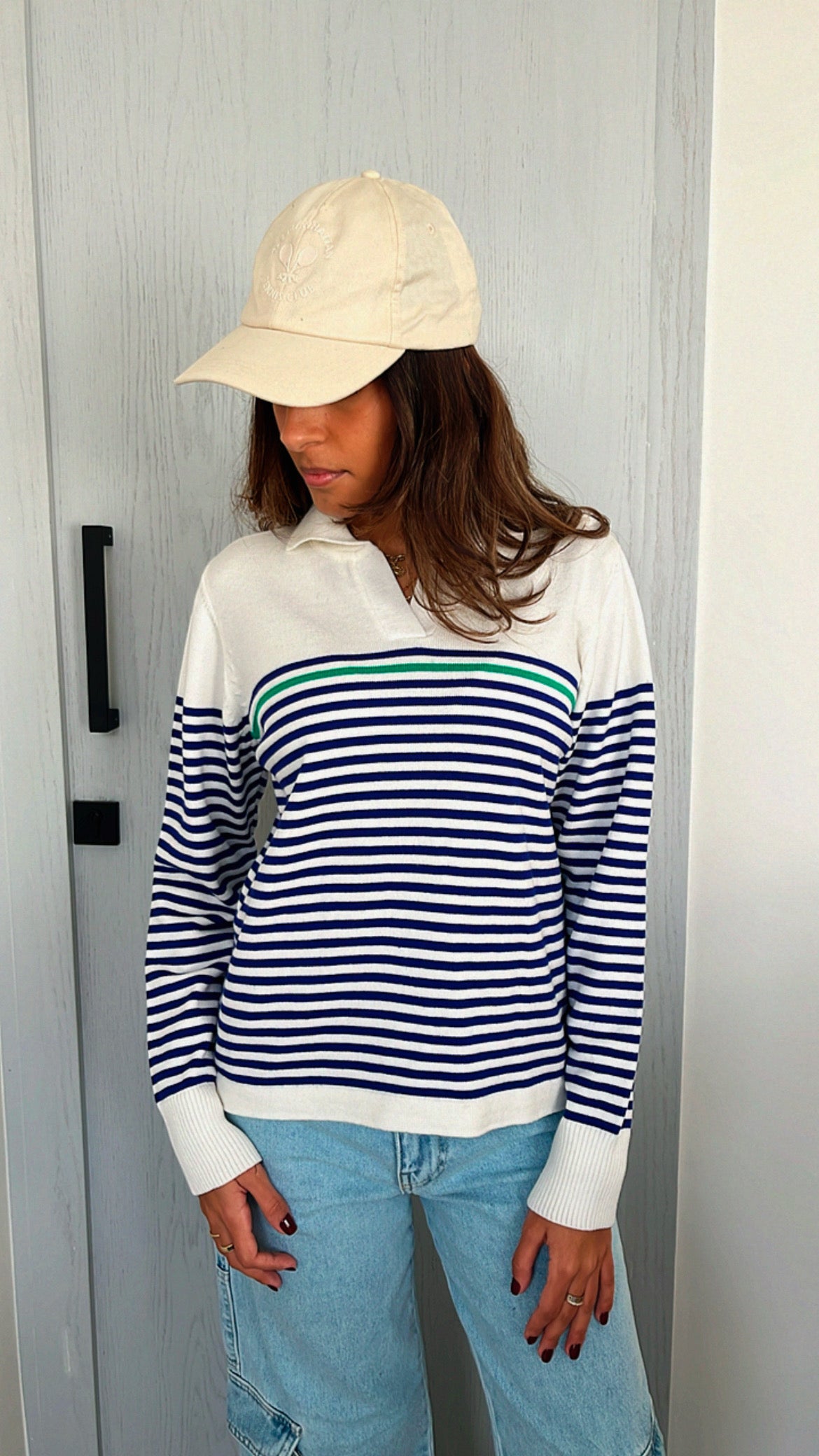 White Striped Prep Knit