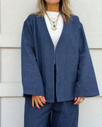 Navy Check Flannel Cardigan