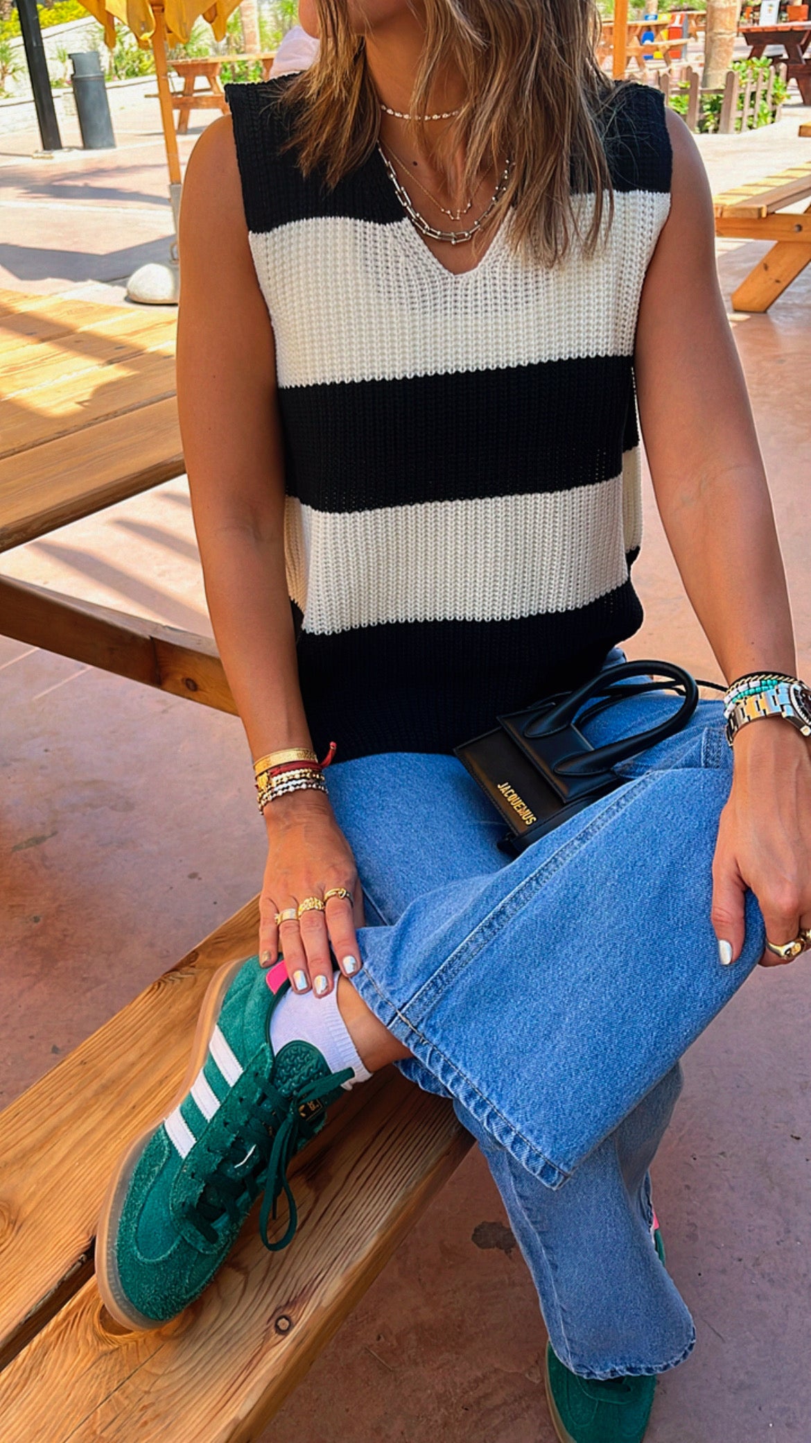 White & Navy Striped Vest