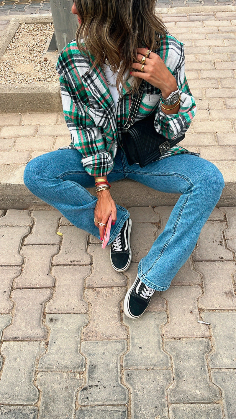 Green Distressed Flannel Shirt