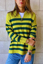Green & Lime Striped Zip up pullover
