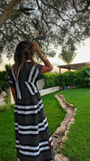 Black Short Sleeve V Striped Dress