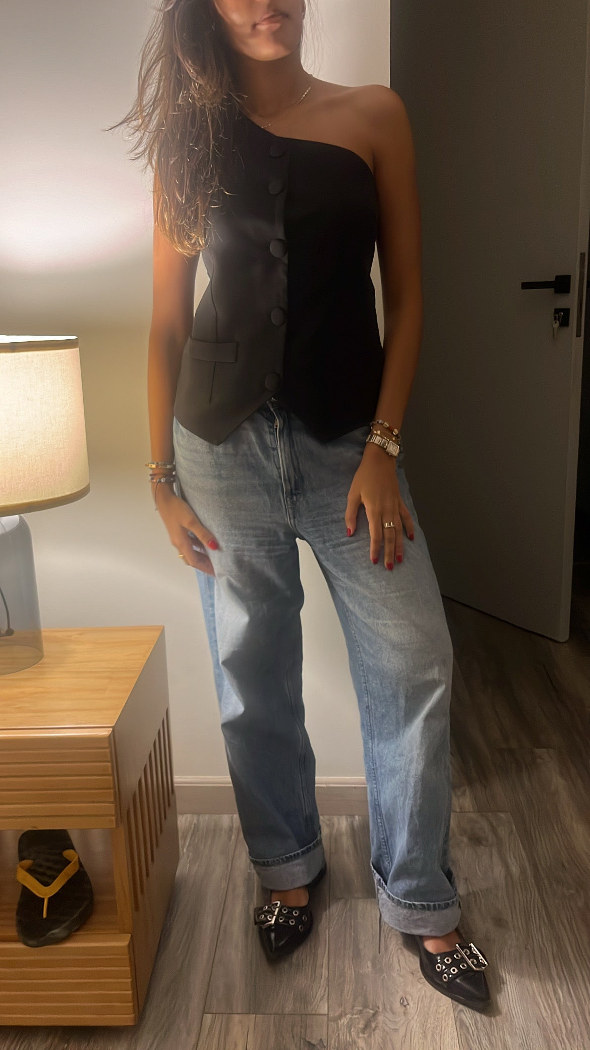 Black Business Girl One Shoulder Vest