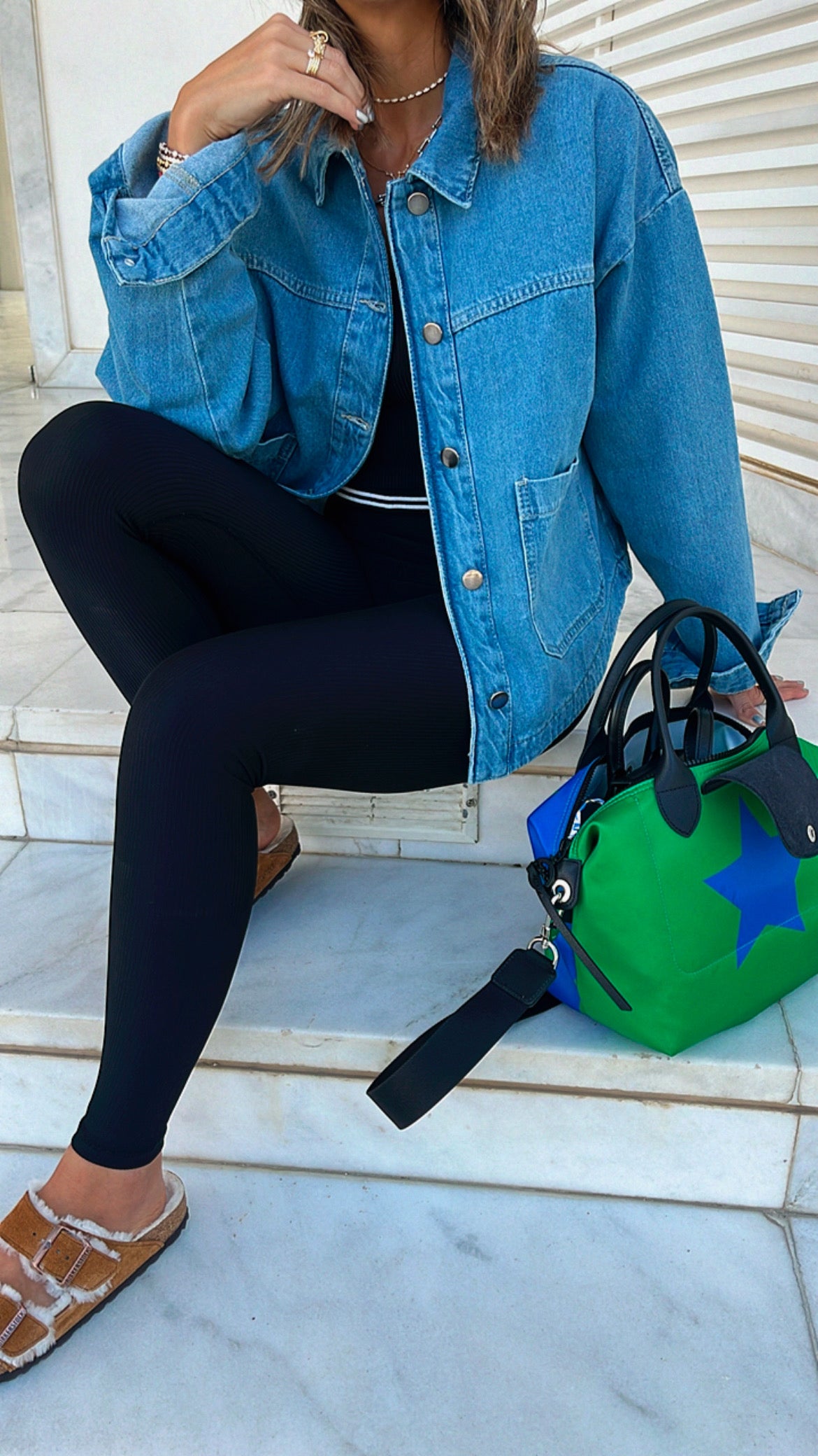 Blue Cropped Double Pocket Jacket