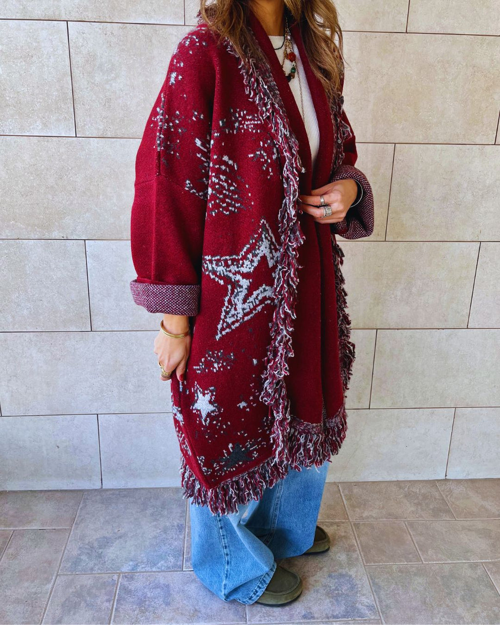 Burgundy Nordic Star Cardigan