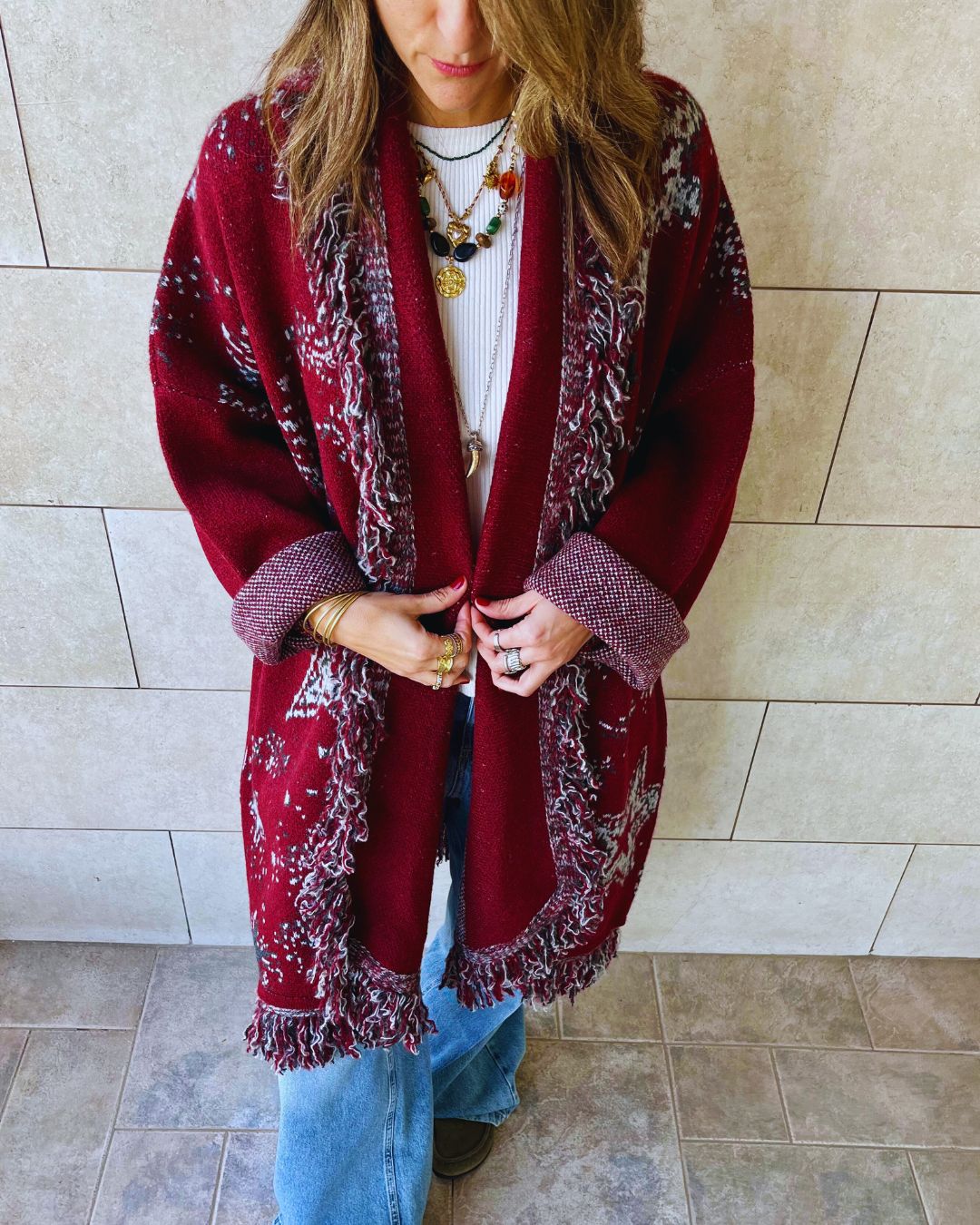 Burgundy Nordic Star Cardigan