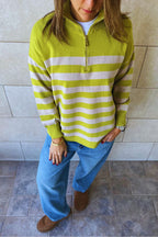 Beige & Lime Striped Zip up pullover