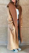 Camel Longline Suede Coat