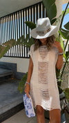 Beige Vibing Shaggy Mini Crochet Coverup
