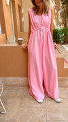 Pink Parachute Tie Waist Linen Jumpsuit