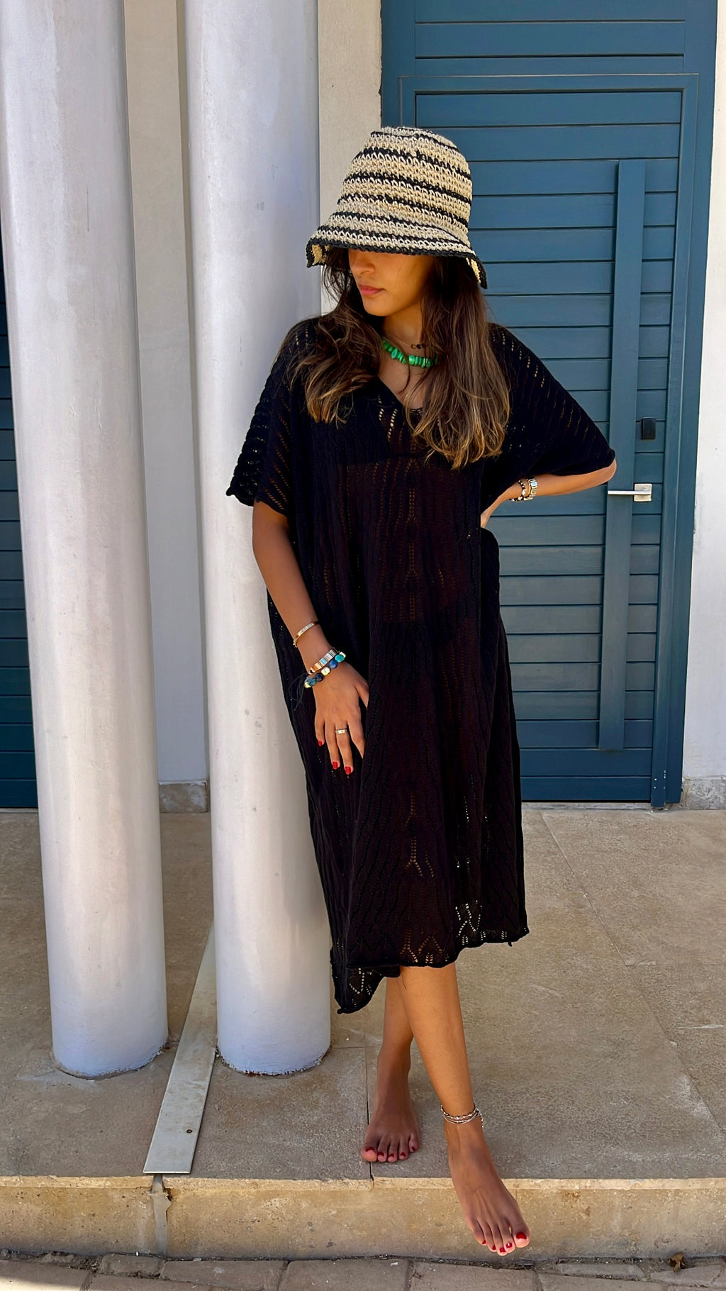 Black Light Crochet Tee Coverup Dress