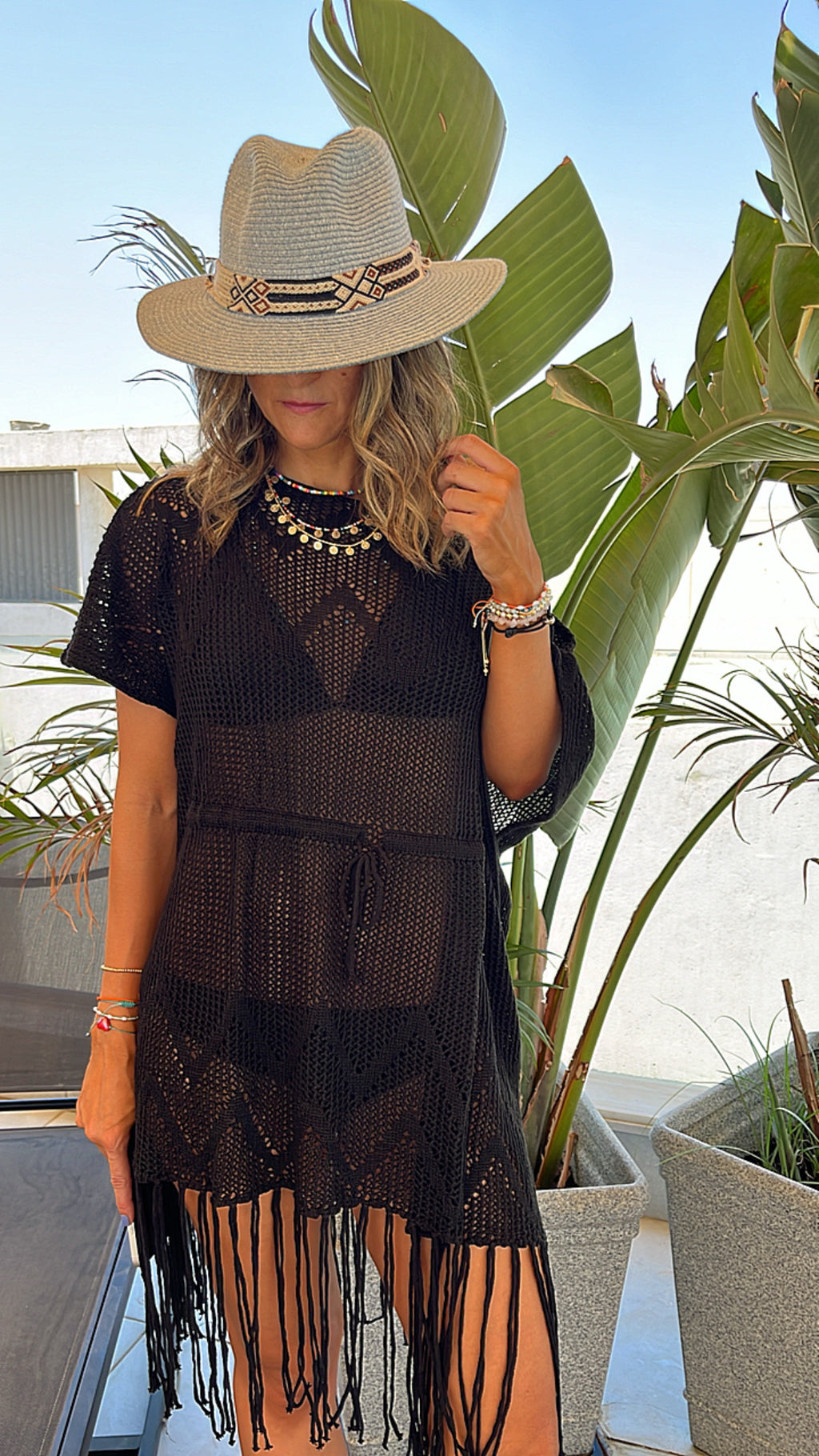 Black Crochet Tassel Coverup