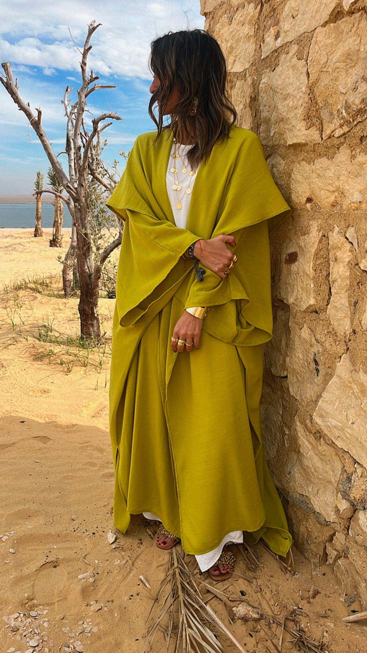 Lime Layered Hooded Kimono