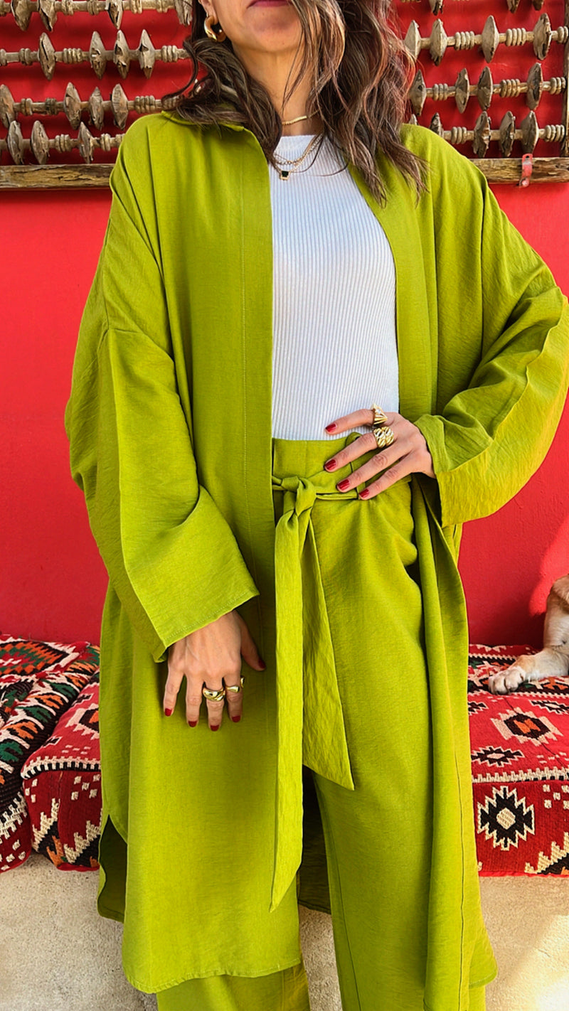 Lime Basic Linen Kimono