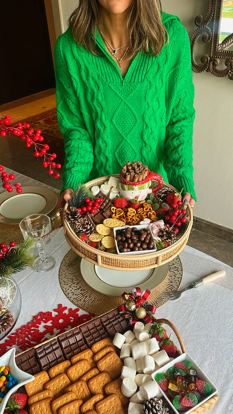Green Braided Half Zip Up Pullover