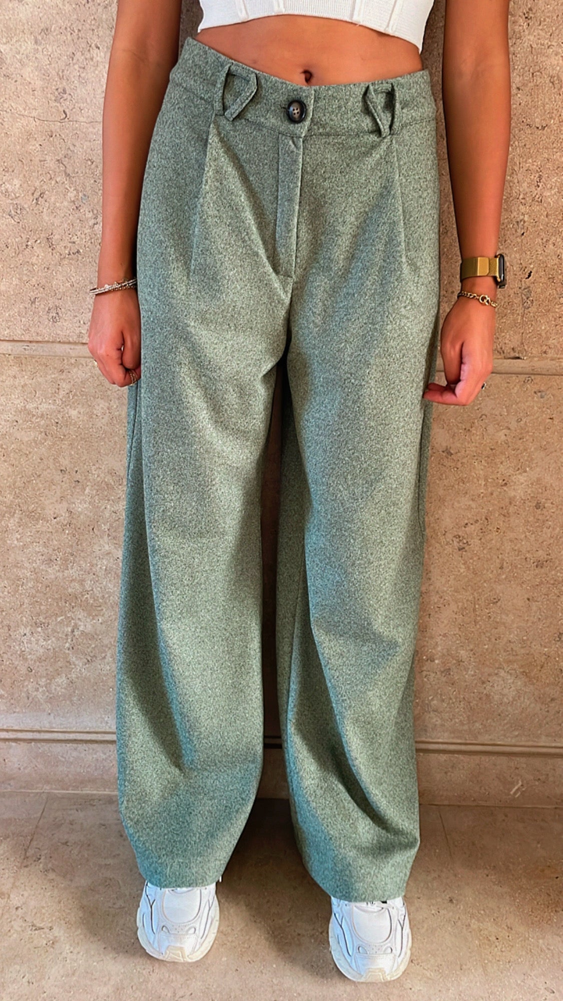 Green Loose Classic Pants