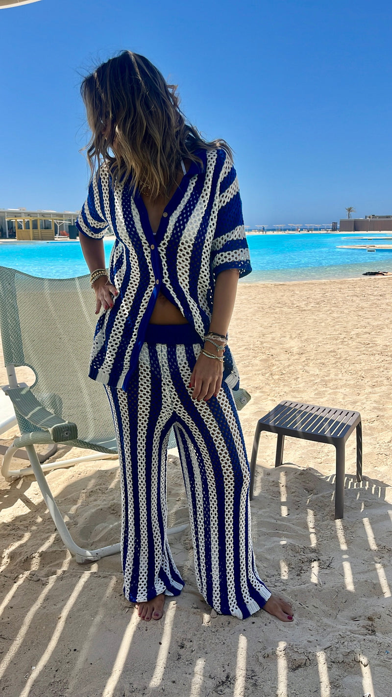 Blue Finally Sunny Crochet Pants Set