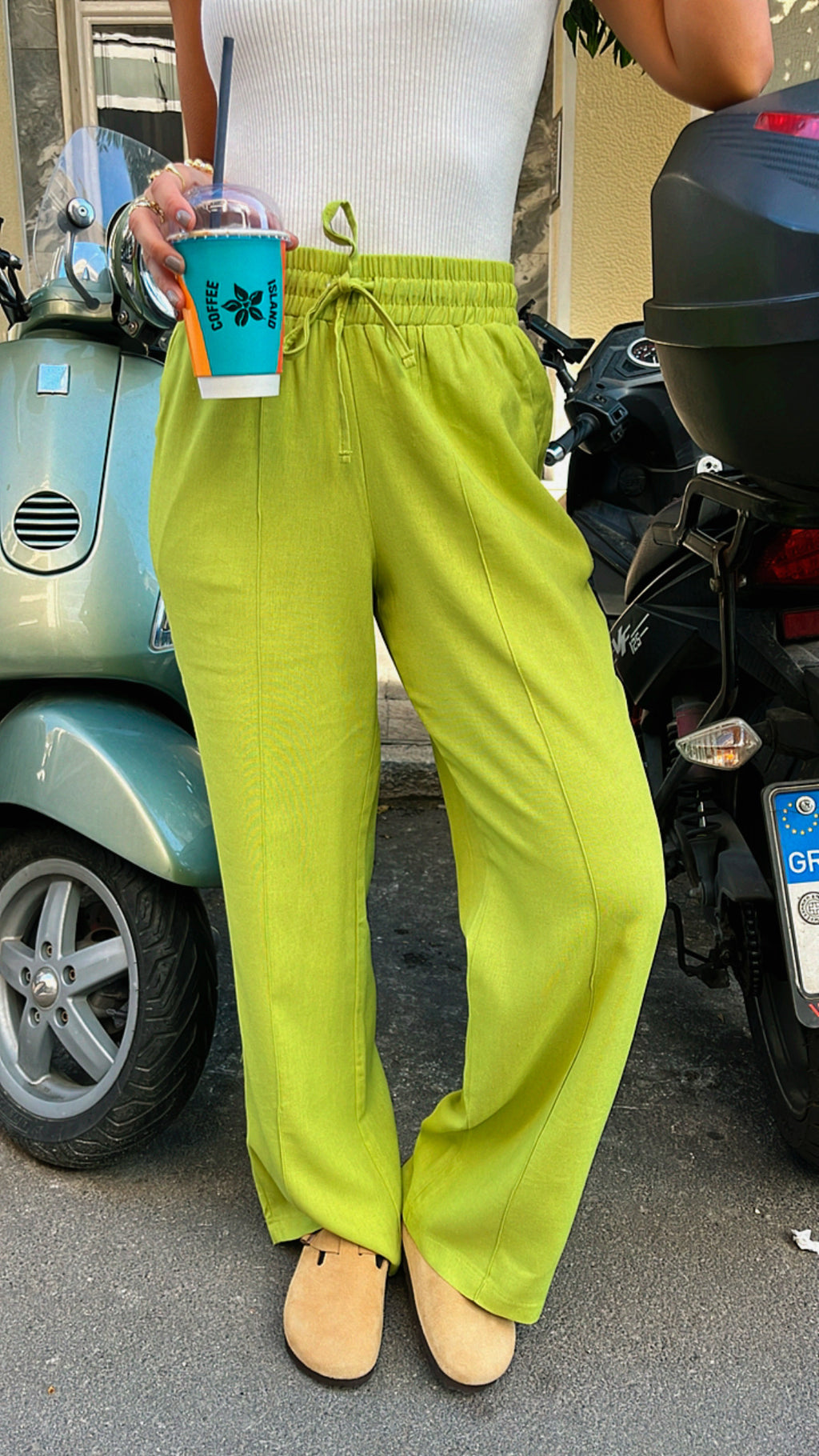 Lime Front Line Linen Pants