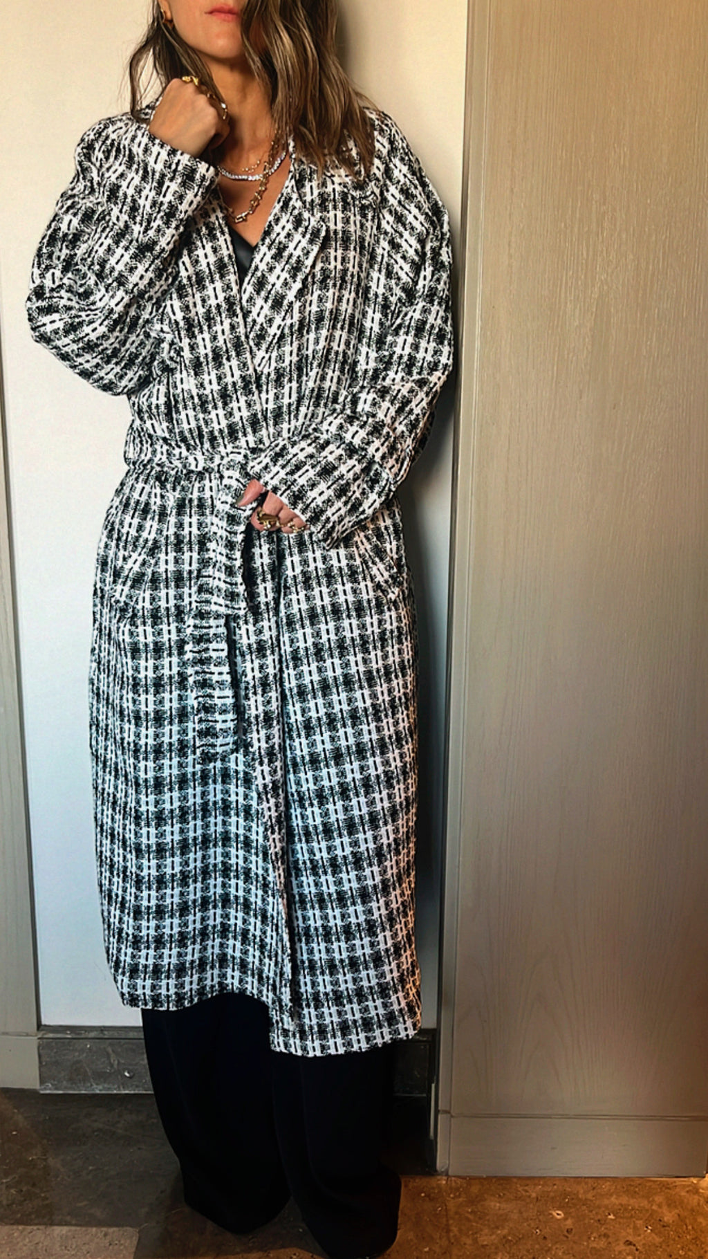 Tweed Checkered Longline Coat