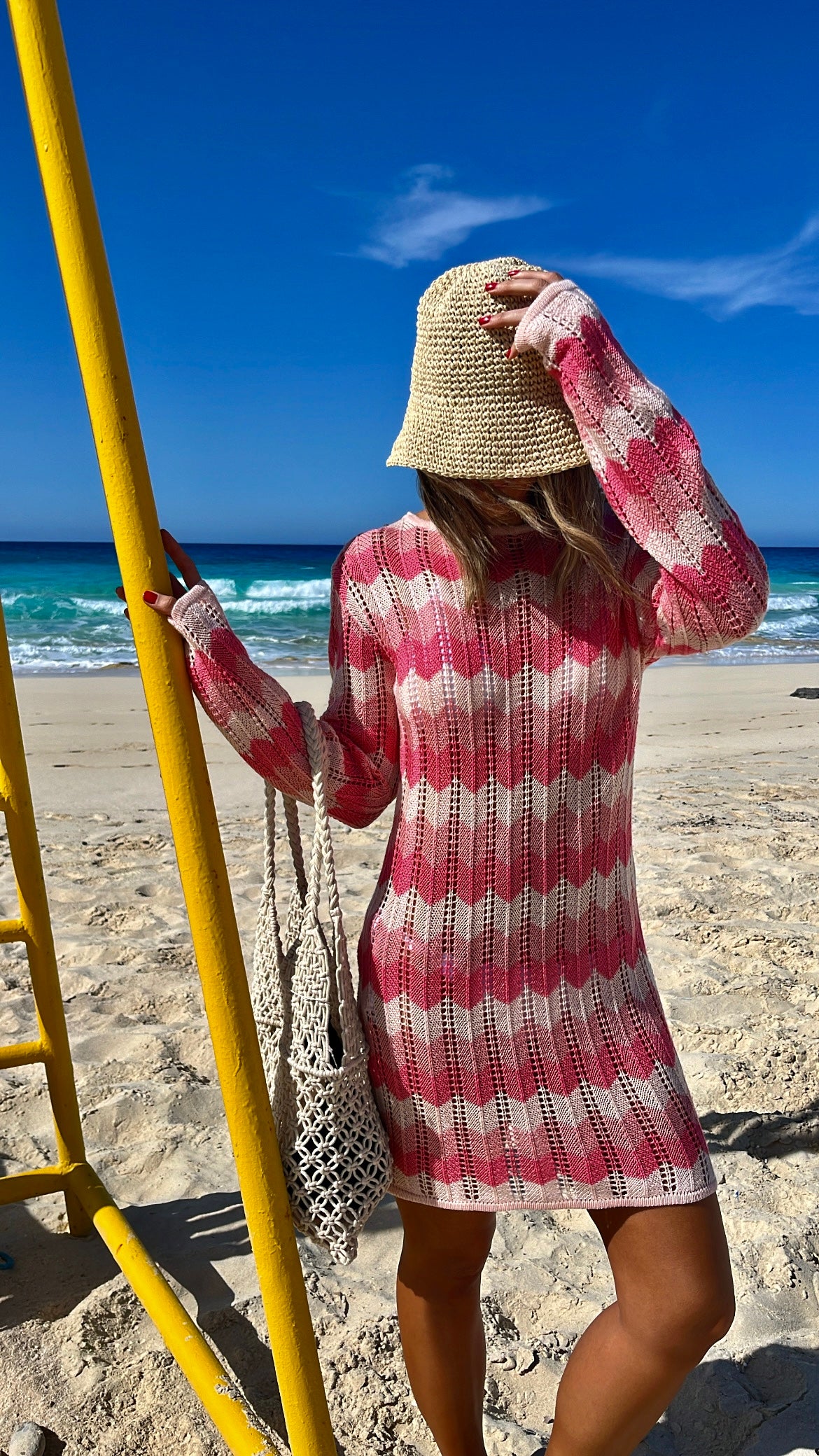 Pink Sand And Salt Backless Crochet Mini Dress