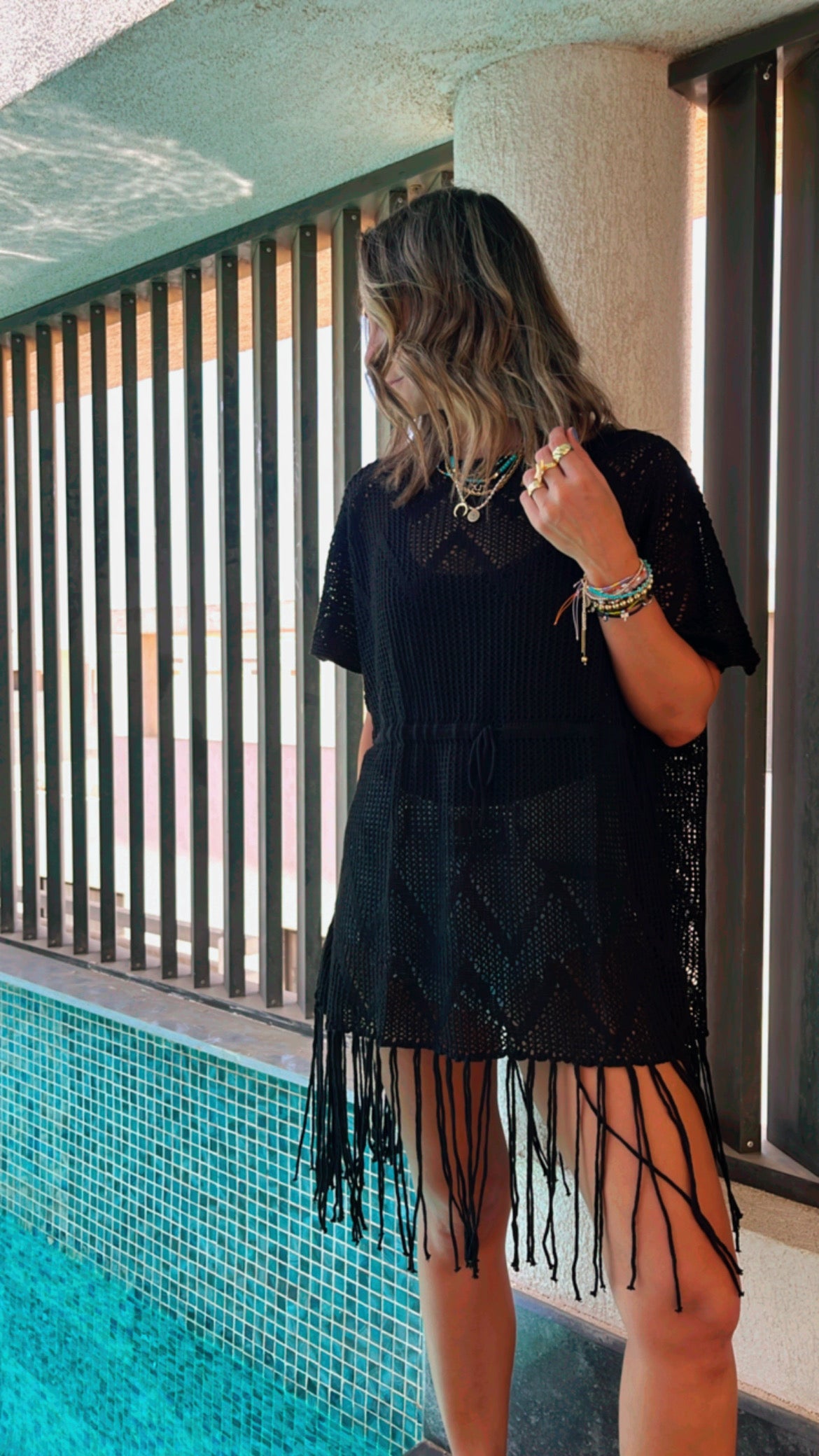 Black Crochet Tassel Coverup