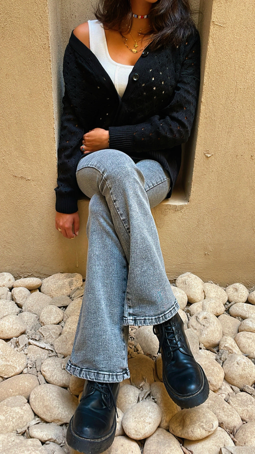 Black V Button Light Cardi
