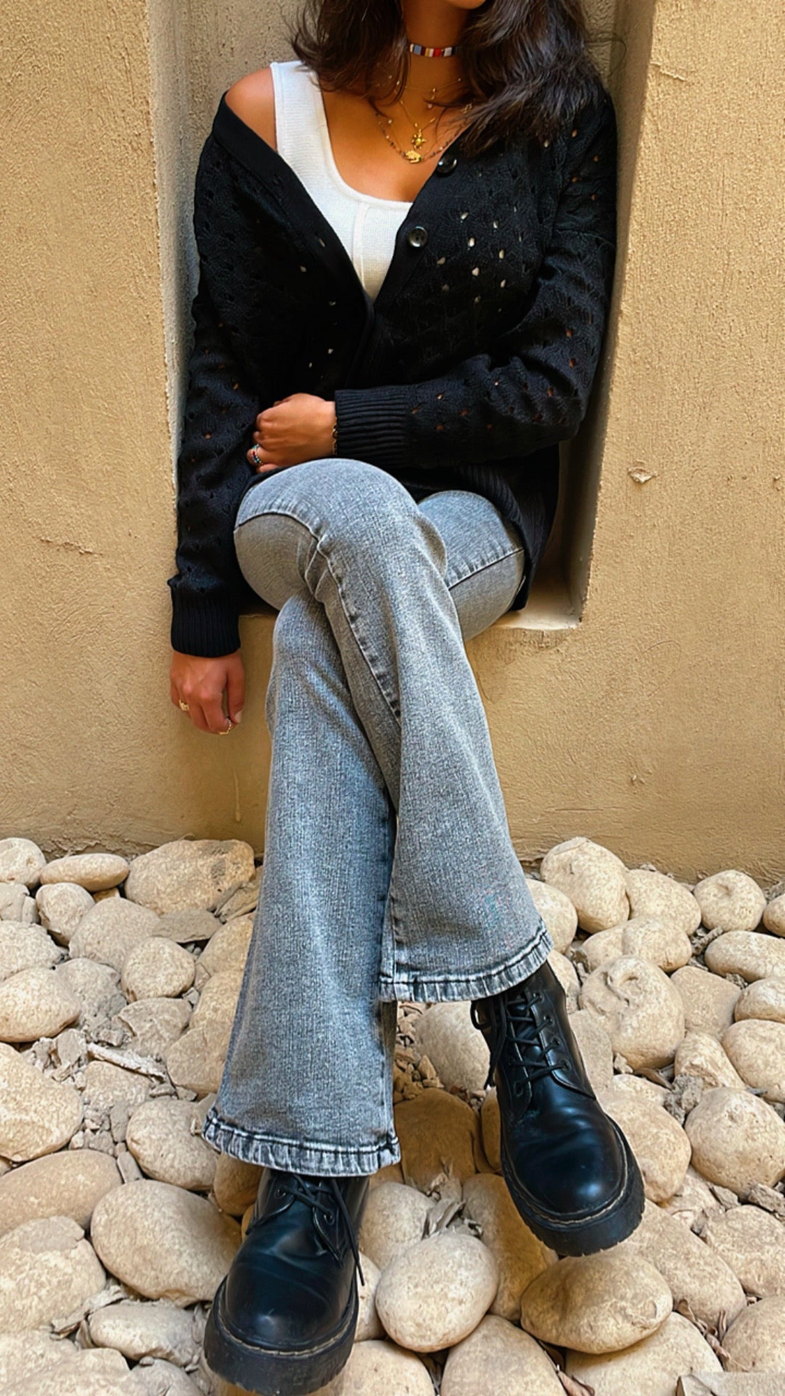 Black V Button Light Cardi
