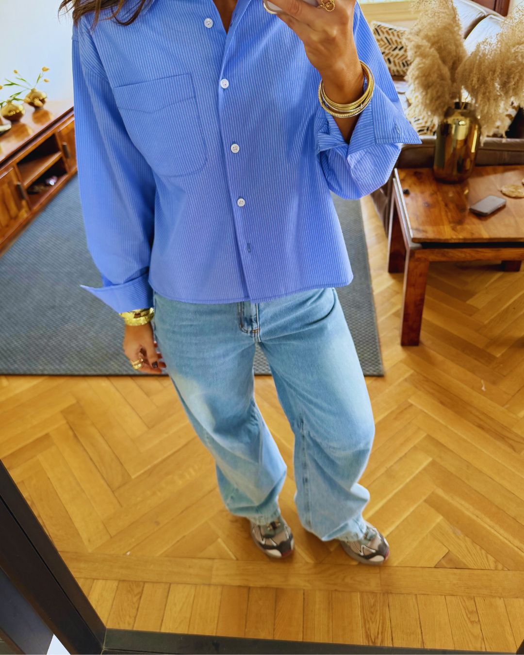 Blue Stripe Go-To Short Shirt