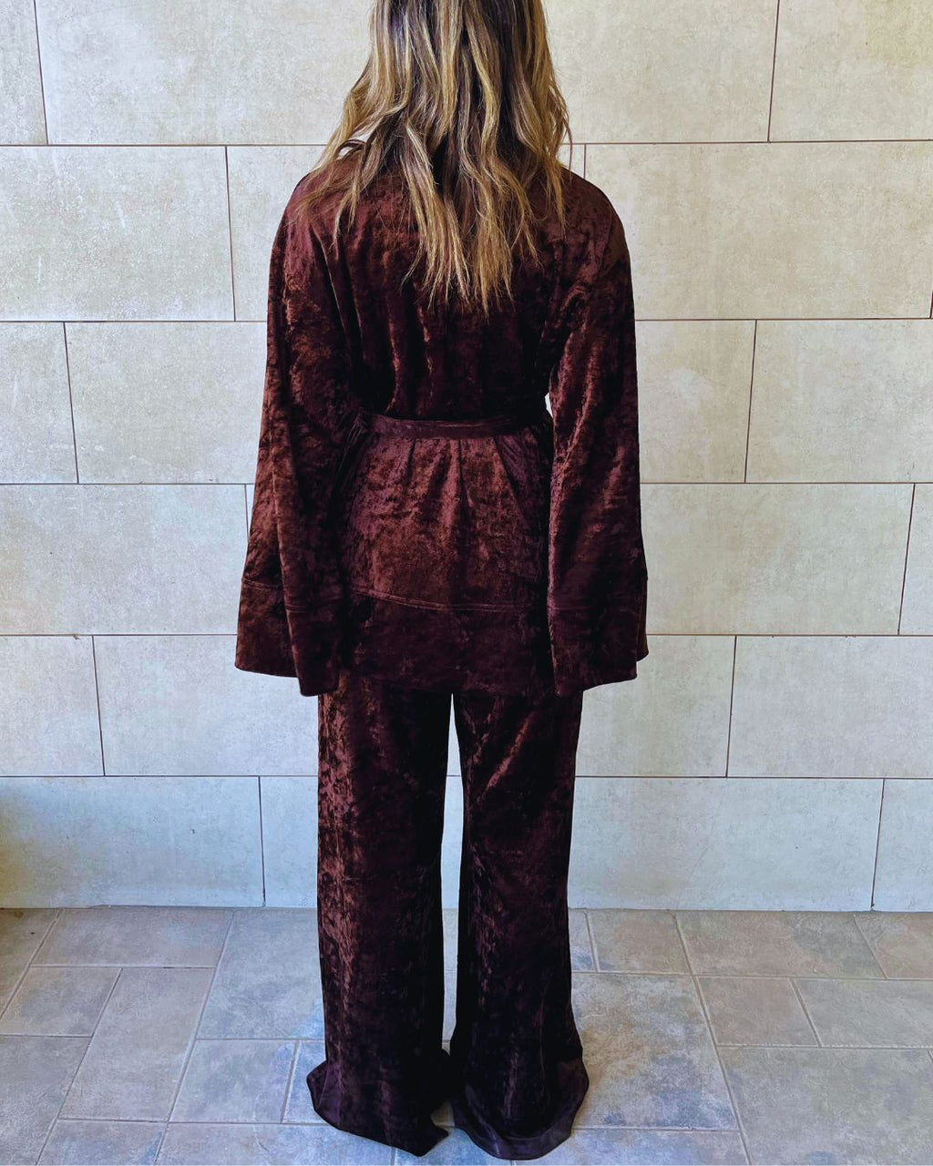 Brown Velvet Wrap Fringe Kimono