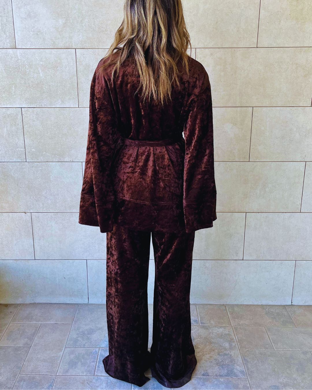 Brown Velvet Wrap Fringe Kimono