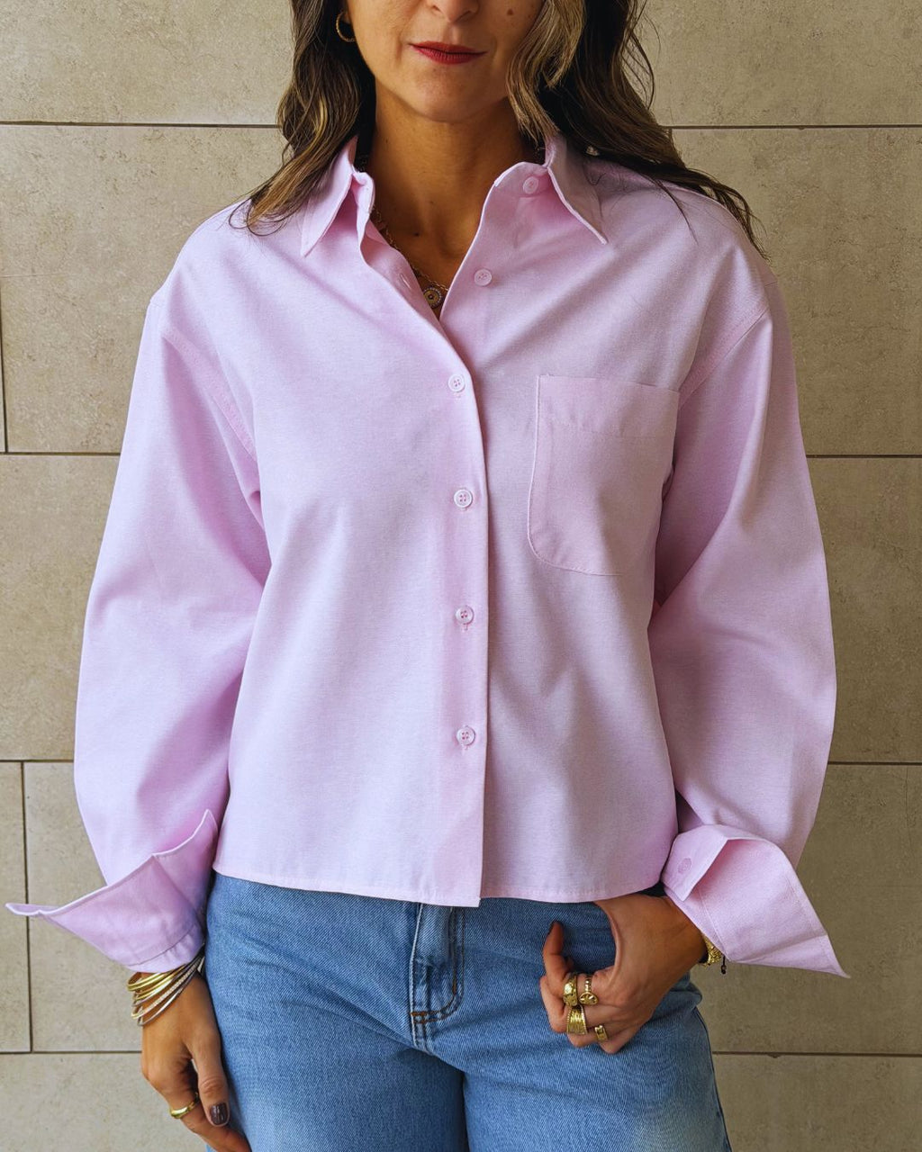 Baby Pink Boyfriend Oxford Short Shirt