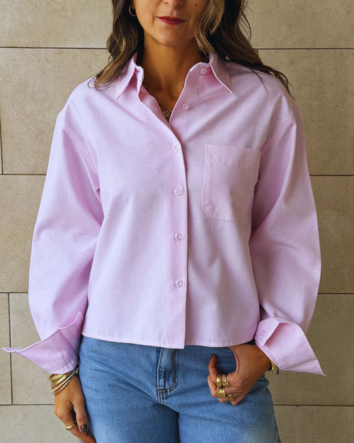 Baby Pink Boyfriend Oxford Short Shirt