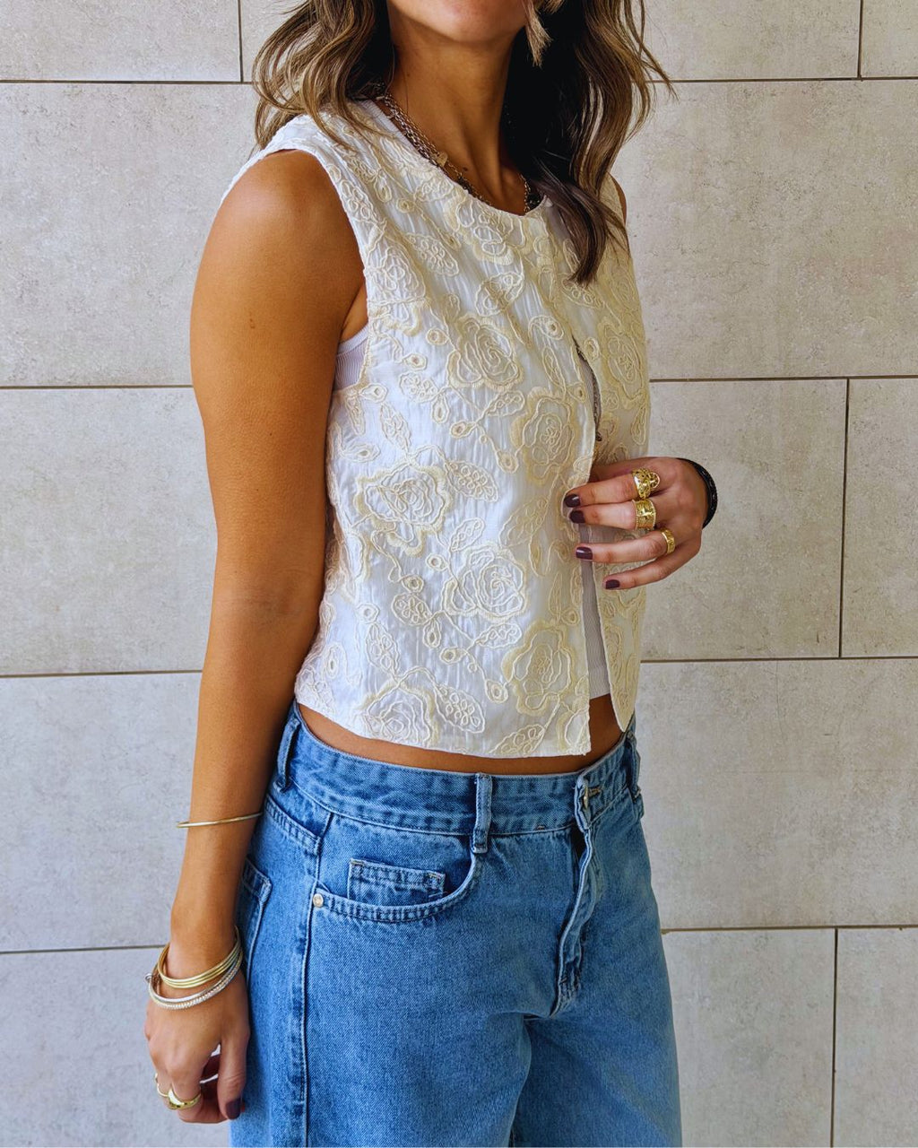 Ivory Statement Embroidery Vest