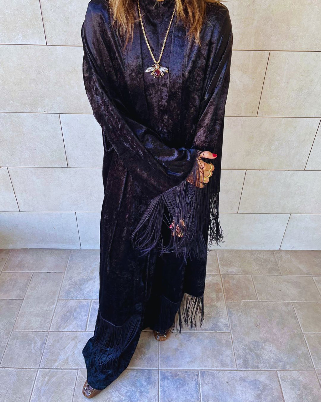 Black Velvet Fringe Kimono
