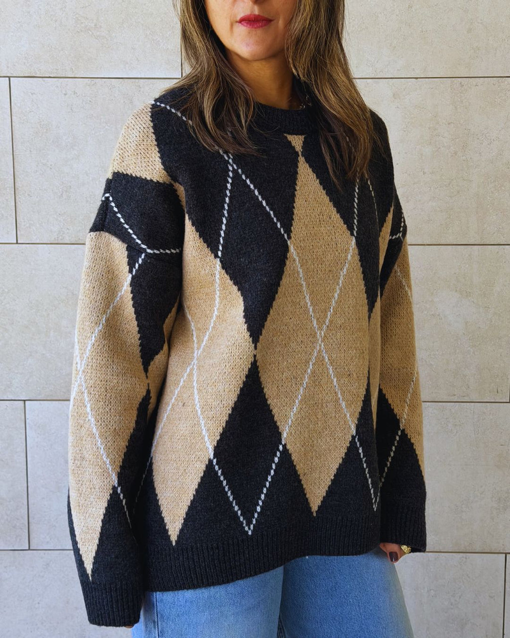 Beige Rebel Argyle Knit