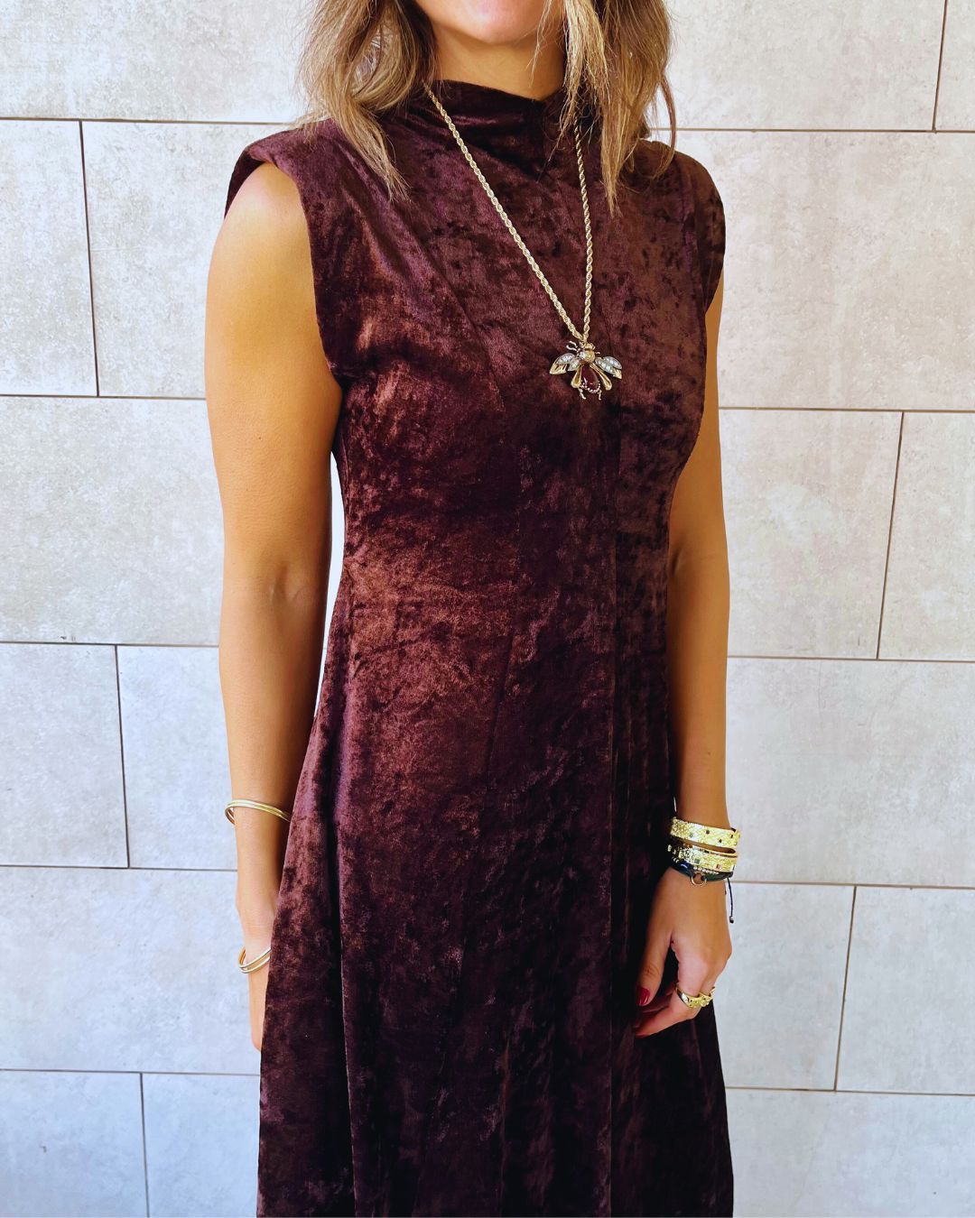 Brown Soft Velvet Maxi Dress
