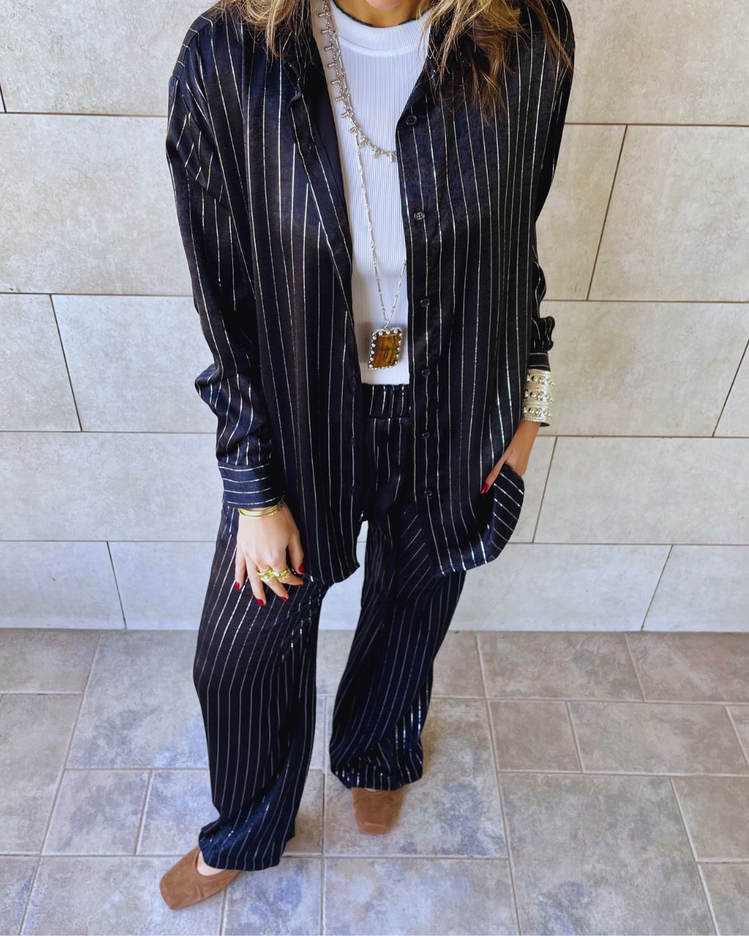 Black Striped Satin Eclipse Set