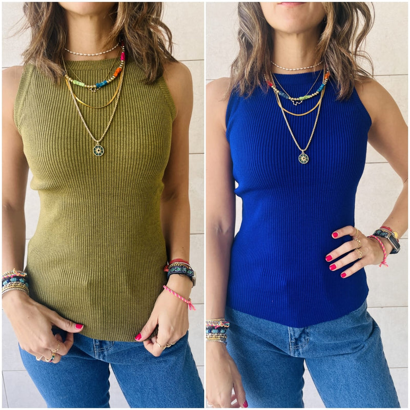 Blue & Olive Frillu Tanks